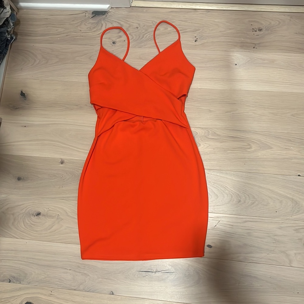 SOLD! Orange Bodycon Wrap Mini Dress